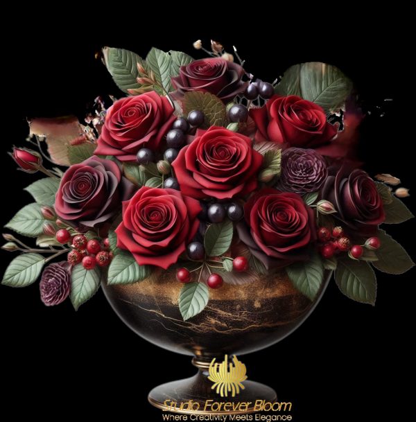 blood red roses 20-25cm hight arranged in a glamorous vase gift for her.