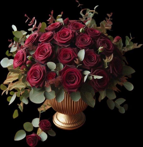 blood red roses 20-25cm hight arranged in a glamorous vase gift for her.