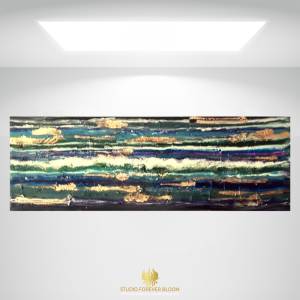 Abstract Ocean Art AU, Coastal Elegance in Blue-Green Tones, Muhuda-Studio Forever Bloom