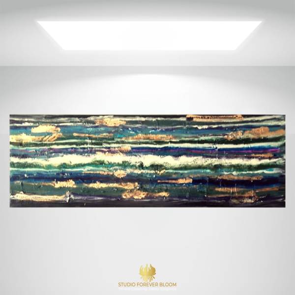 Abstract Ocean Art AU, Coastal Elegance in Blue-Green Tones, Muhuda-Studio Forever Bloom