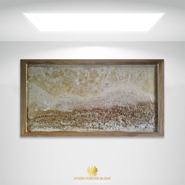 Abstract Seascape Nude Colours, Minimalist 3 Colour Wall Art, Gold White Beige Beach-Art, Forever Bloom by CJ- Golden Serendib