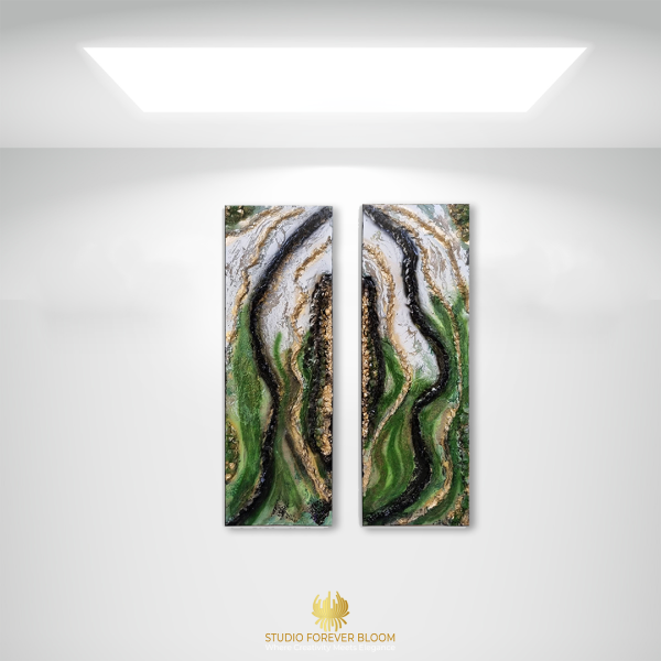 Autumn Art, Green, Gold, Brown, Discover Earthy Tones in Stunning Diptychs for Your Home Deco-Autum Falling