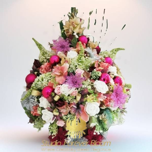 "Extra-large floral arrangement in shades of pink, peach, and white for hotel lobbies and luxury home entrances.