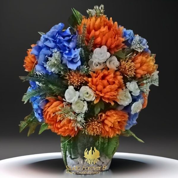 Orange, blue, white Flowers