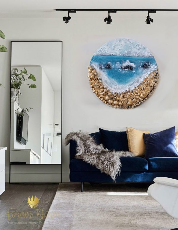 Round Wall Art Seascape, Hampton Style, Forever Bloom By CJ-Across the Sea