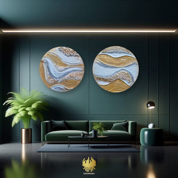 Original Landscape 2 Piece Mixed Medium Round Art: Sahara