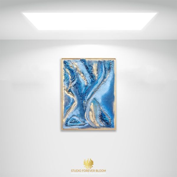 Hampton-Inspired Glamorous Abstract, Large Artwork, Evoking Oceanic Dreams "Deep Blue Rise"-Forever Bloom by CJ