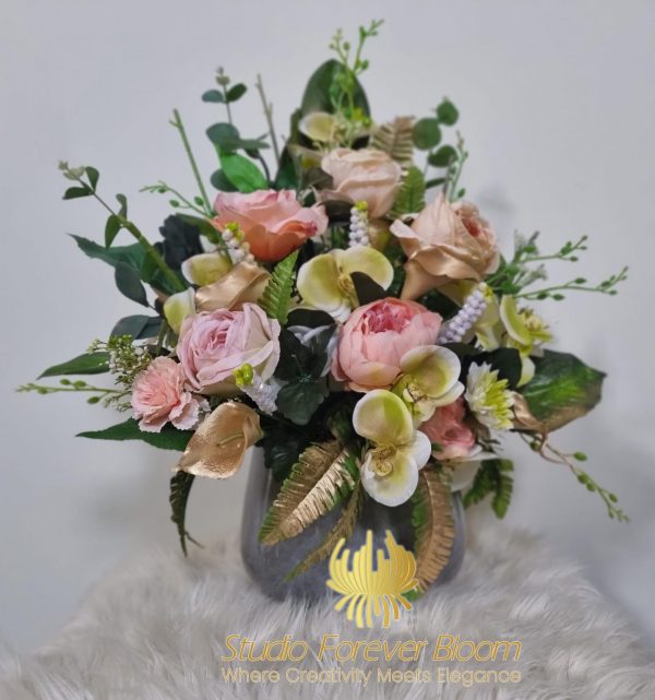 Pastel shade roses on a grey vase studio forever bloom