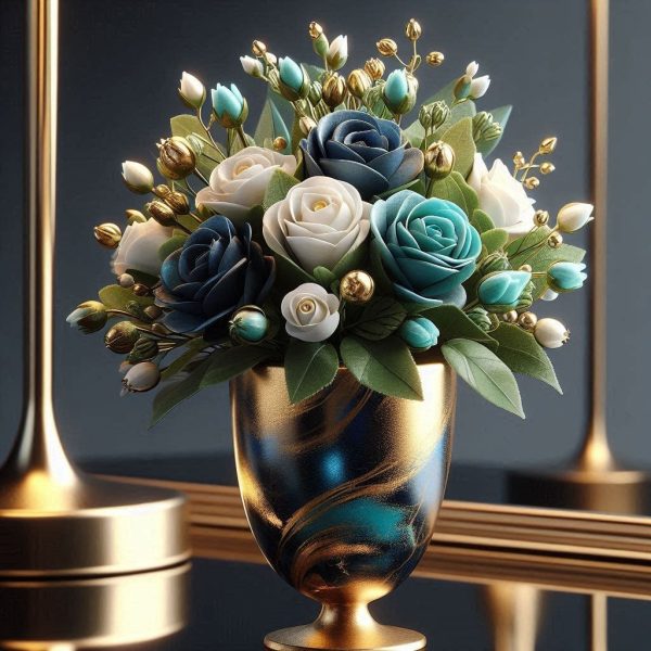 affordable ‘Fancy Petals’ silk flower arrangement in a hand-painted upcycled glass vase