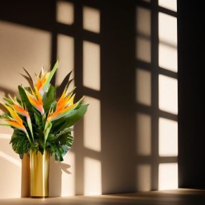 Tropical Flowers| 'Birds of Paradise' By Studio Forever Bloom placed against a wall a shadow coming from the roof beautifully.