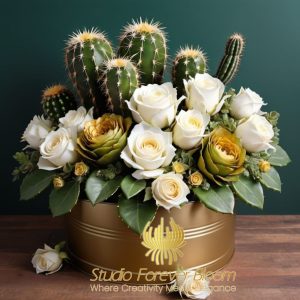 Vintage-style floral arrangements: "Vintage-style floral arrangement in a handpainted tin vase"