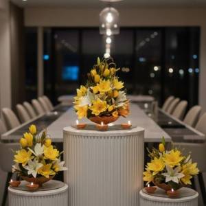 Golden Glow Traditional Lotus Flowers & Lily Celebration Centerpieces