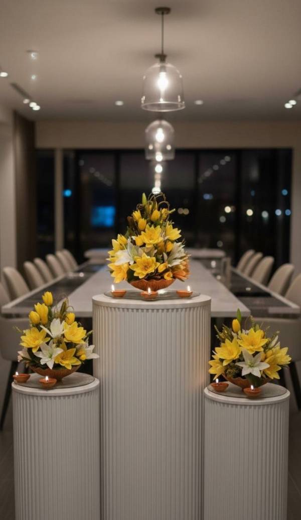 Golden Glow Traditional Lotus Flowers & Lily Celebration Centerpieces