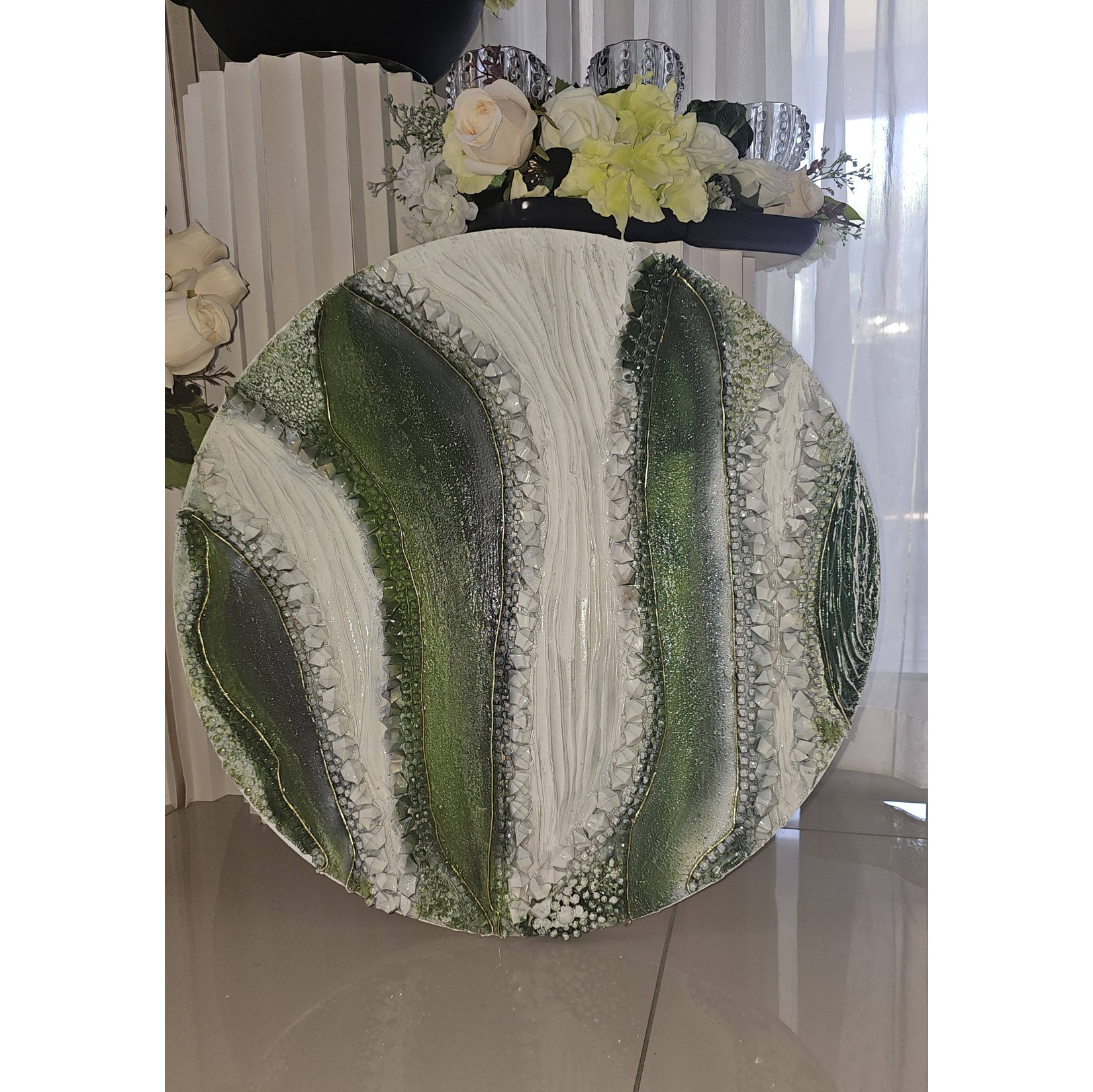 Luxury Gold Arch & Fluted Plinth Floral Set featuring handmade peach lilies, ivory silk roses, and white ribbed pedestals by Studio Forever Bloom.