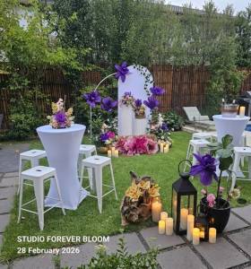 First birthday decoration Melbourne floral arch backdrop with silk flowers