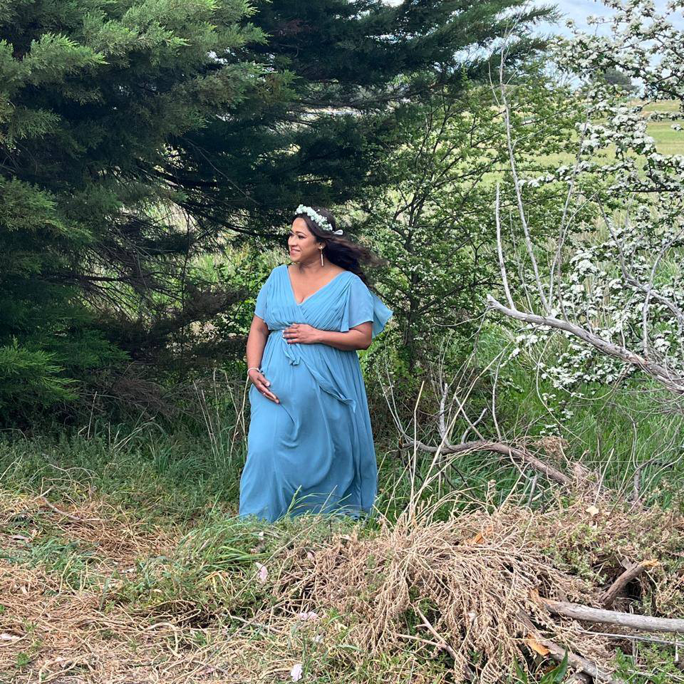 Flower Decor Frock decor (3) Blue and pink silk floral maternity sashes hanging on a wooden hanger by Studio Forever Bloom Melbourne.
