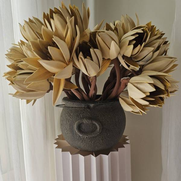 Gold lotus wedding decor Melbourne silk floral arrangement in black vase