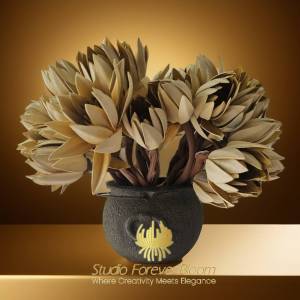 Gold lotus wedding decor Melbourne silk floral arrangement in black vase