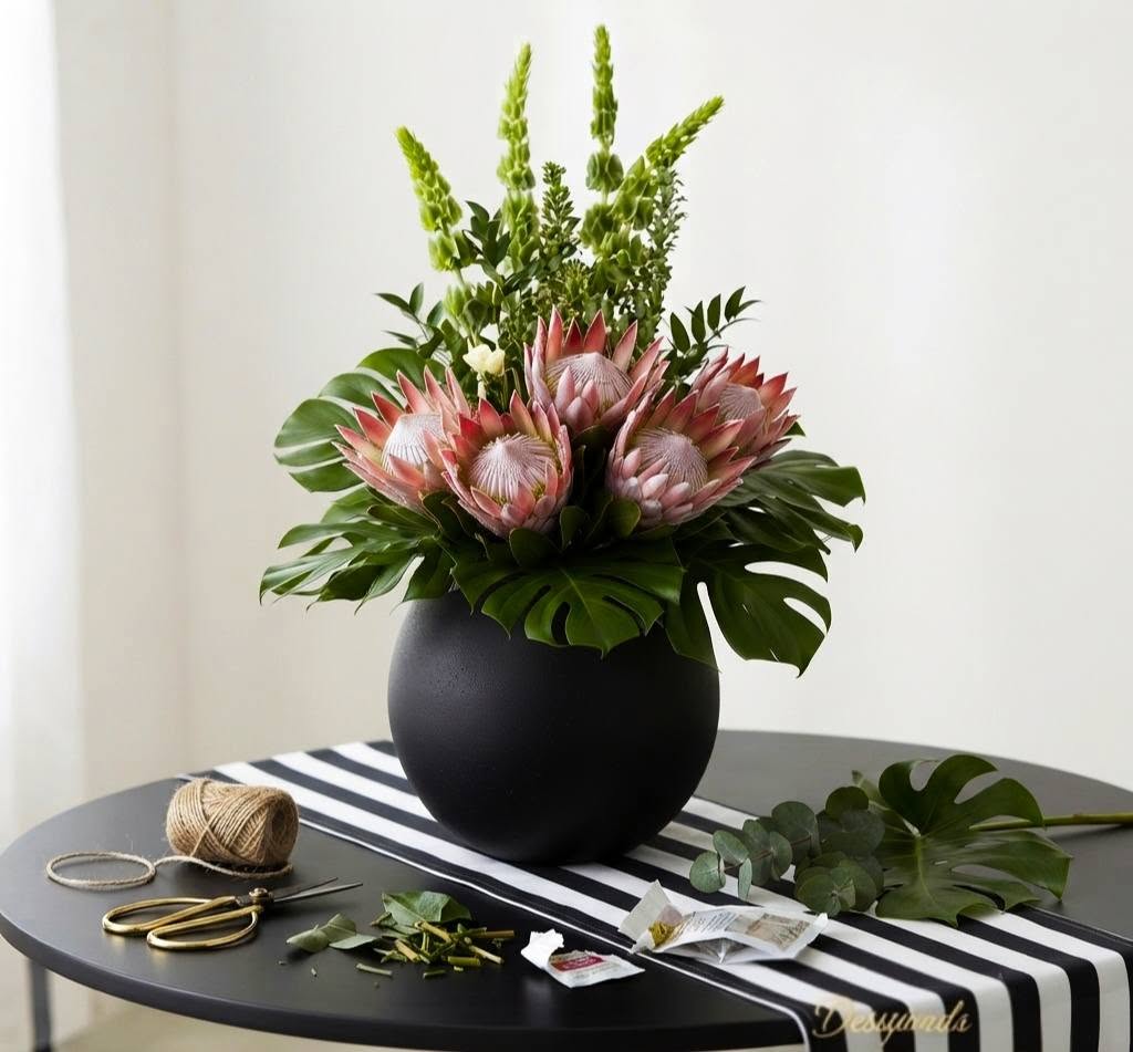 Protea Floral Decor Melbourne - Elegant Protea Arrangement in Black Pot V1 - Image 2