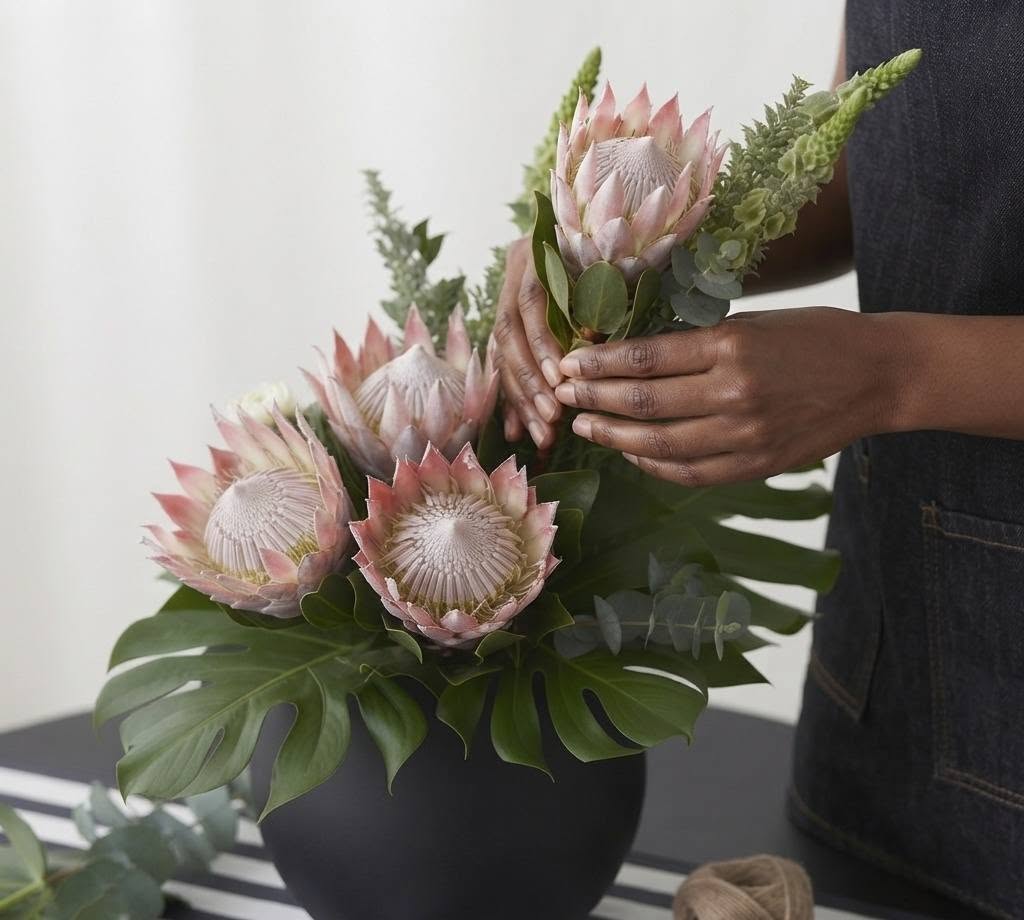 Protea Floral Decor Melbourne - Elegant Protea Arrangement in Black Pot V1 - Image 4